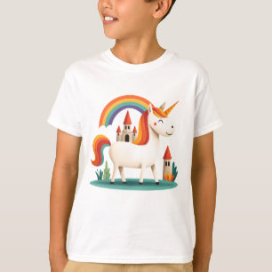 Regenboog Eenhoorn met Kasteel – Fantasie voor Kle T-shirt