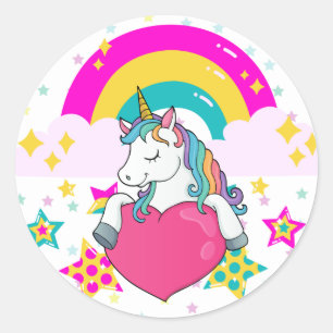 Regenboog Eenhoorn met Sterren Ronde Sticker