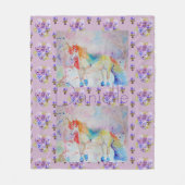 Regenboog Eenhoorn Paarse Bloemen Pansy Fleece Dek Deken (Voorkant)