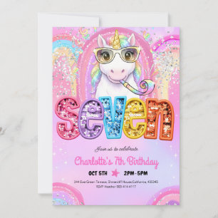 Regenboog Eenhoorn Pailletten Glitter 7e Verjaarda Kaart