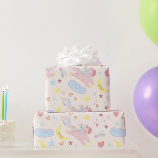 Regenboog Eenhoorn Pastel Schattige Vrolijk Cadeaupapier (Feestgeschenken)