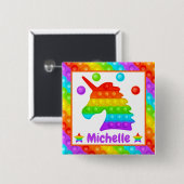 Regenboog Eenhoorn Pop Het Fidget Speelgoed Kinder Vierkante Button 5,1 Cm (Voorkant /achterkant)