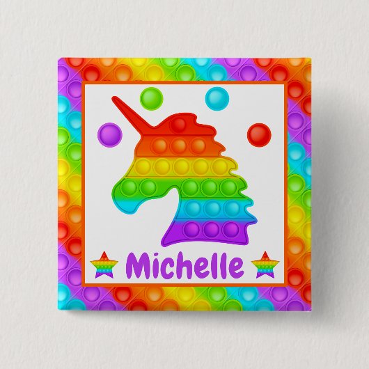 Regenboog Eenhoorn Pop Het Fidget Speelgoed Kinder Vierkante Button 5,1 Cm (Voorkant)