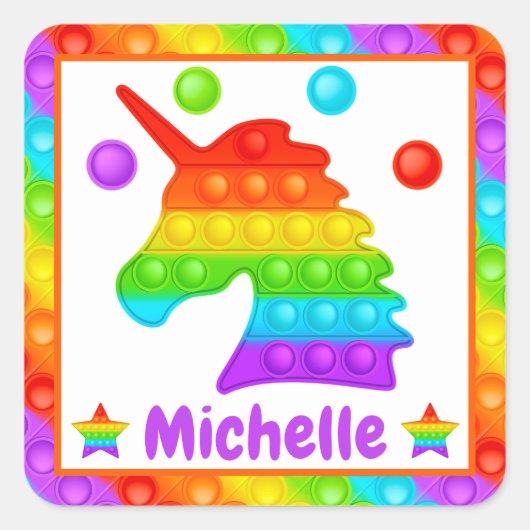 Regenboog Eenhoorn Pop Het Fidget Speelgoed Kinder Vierkante Sticker (Voorkant)