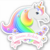  Regenboog Eenhoorn Prinses met Bloemen Sticker (Voorkant)