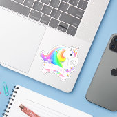  Regenboog Eenhoorn Prinses met Bloemen Sticker (Laptop met iPhone)
