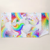 Regenboog Eenhoorn Prinses Uplifting gepersonalise Strandlaken (Voorkant)