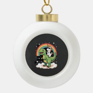 Regenboog Eenhoorn Ridder T rex - Dinosaur Boys Gi Keramische Bal Ornament