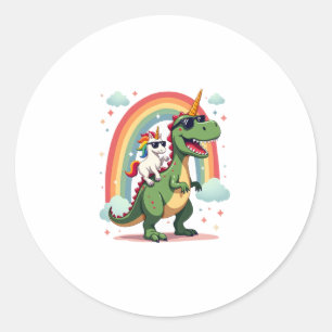 Regenboog Eenhoorn Ridder T rex - Dinosaur Boys Gi Ronde Sticker