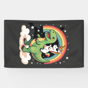 Regenboog Eenhoorn Ridder T rex - Dinosaur Boys Gi Spandoek