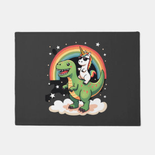 Regenboog Eenhoorn Ridding T rex - Dinosaur Boys G Deurmat