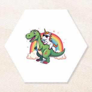 Regenboog Eenhoorn Ridding T rex - Dinosaur Boys G Kartonnen Onderzetters