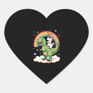 Regenboog Eenhoorn Ridding T rex - Dinosaurussen J Hart Sticker