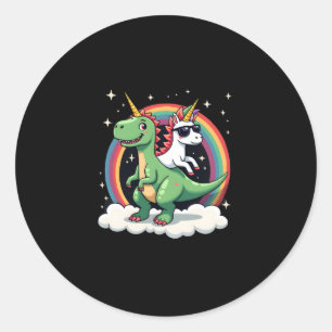 Regenboog Eenhoorn rijdt op T rex - Dinosaur Boys Ronde Sticker