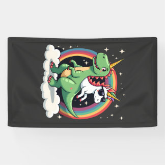 Regenboog Eenhoorn rijdt op T rex - Dinosaur Boys  Spandoek