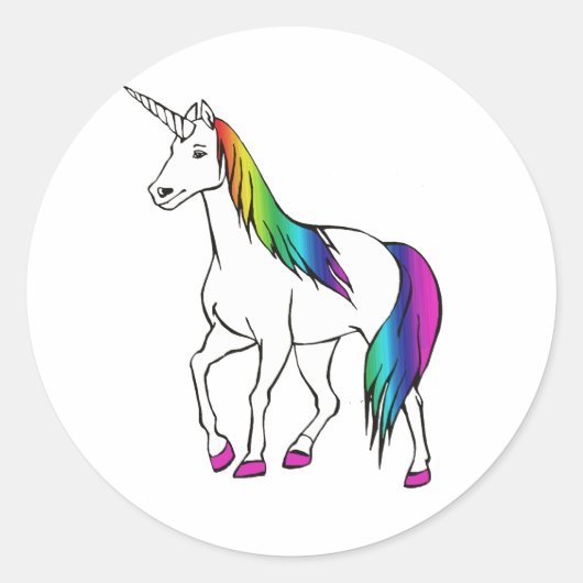 REGENBOOG EENHOORN RONDE STICKER (Voorkant)