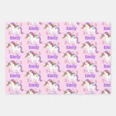 Regenboog Eenhoorn Schattige Hart Kind Naam & Leef Inpakpapier Vel (Voorkant)