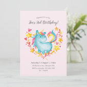 Regenboog Eenhoorn Verjaardag Uitnodiging voor kin (Staand voorkant)