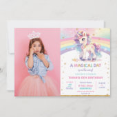  regenboog eenhoorn verjaardagsfeestje meisje foto kaart (Voorkant)