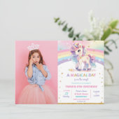  regenboog eenhoorn verjaardagsfeestje meisje foto kaart (Staand voorkant)