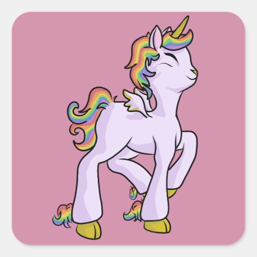 Regenboog Eenhoorn! Vierkante Sticker (Voorkant)