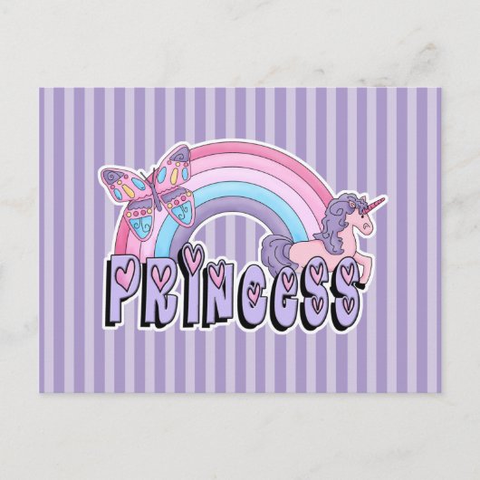 Regenboog Eenhoorn Vlinder Prinses Ontwerp Briefkaart (Voorkant)
