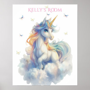 Regenboog Eenhoorn Vlinders Poster