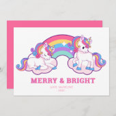 Regenboog Eenhoorn Vrolijk en Helder Kerstmis Feestdagenkaart (Voorkant / Achterkant)