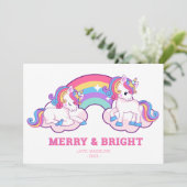 Regenboog Eenhoorn Vrolijk en Helder Kerstmis Feestdagenkaart (Staand voorkant)