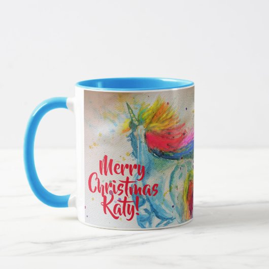 Regenboog Eenhoorn Watercolor Kerstschildering Mok (Links)