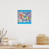 Regenboog Eenhoorn Waterverf Kindernaam Poster (Keuken)