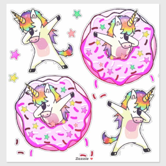 Regenboog Eenhoorns Dab Dans Donut Feest Sticker (Vel)