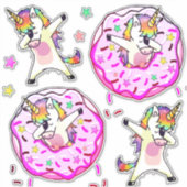 Regenboog Eenhoorns Dab Dans Donut Feest Sticker (Voorkant)