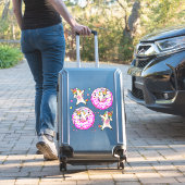 Regenboog Eenhoorns Dab Dans Donut Feest Sticker (Koffer Insitu)