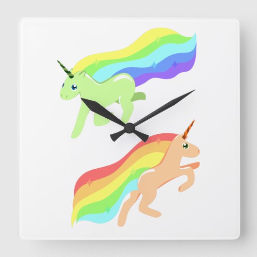 Regenboog Eenhoorns Vierkante Klok (Voorkant)