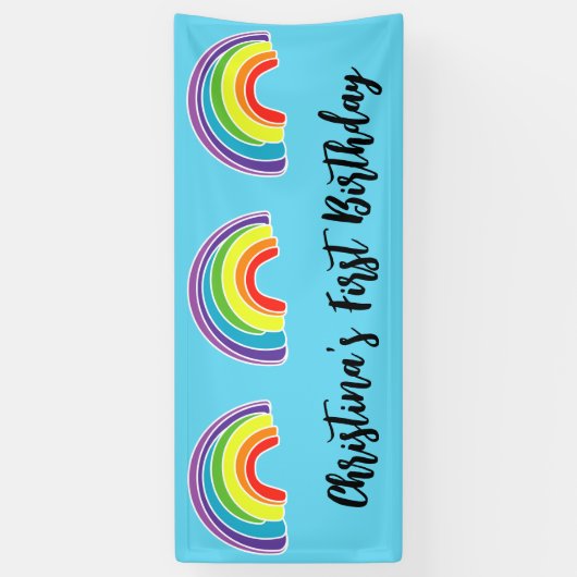 Regenboog eerste verjaardag spandoek (Verticaal)