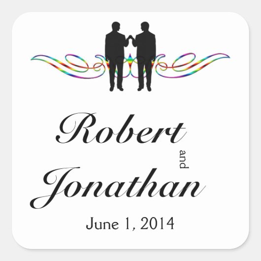 Regenboog Elegantie Groom Huwelijksenvelop Seal Vierkante Sticker (Voorkant)