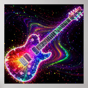 🎸 Regenboog Elektrische Gitaar Voor Muziek Liefhe Poster