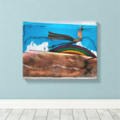 Regenboog en Abstracte vogel K7 1986 Gemengde drag Canvas Afdruk (Insitu (Houten vloer))