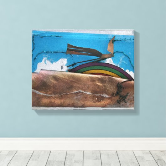 Regenboog en Abstracte vogel K7 1986 Gemengde drag Canvas Afdruk (Insitu (Houten vloer))