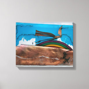 Regenboog en Abstracte vogel K7 1986 Gemengde drag Canvas Afdruk