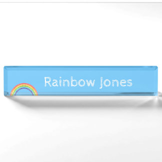 Regenboog en blauwe lucht naambordje