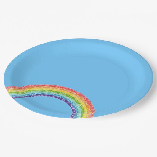 Regenboog en blauwe lucht papieren bordje (Gekanteld)