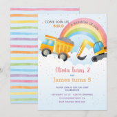 Regenboog en bouw Gezamenlijke verjaardag Kaart (Voorkant / Achterkant)