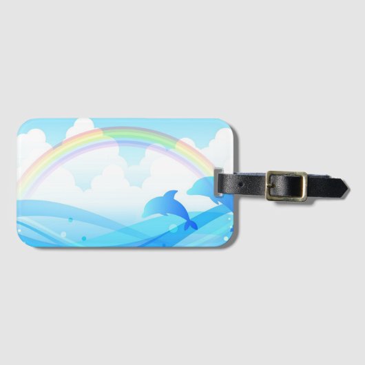 Regenboog en dolfijnen bagagelabel (Voorkant (horizontaal))