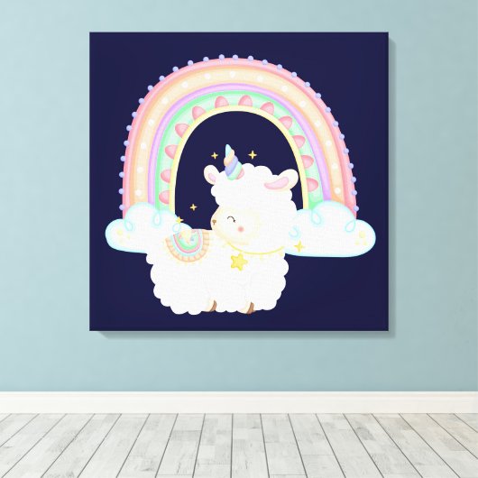 Regenboog en eendraads lammeren canvas afdruk (Insitu (Houten vloer))
