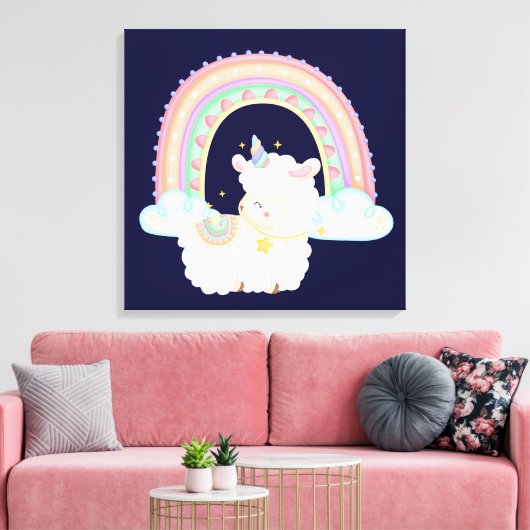 Regenboog en eendraads lammeren canvas afdruk (Insitu (Woonkamer))