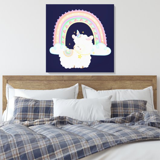 Regenboog en eendraads lammeren canvas afdruk (Insitu (Slaapkamer))