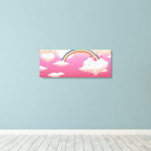 Regenboog en gebouwen op wolken canvas afdruk (Insitu (Houten vloer))