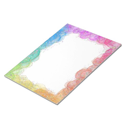 Regenboog- en glittergrens notitieblok (Schuin)
